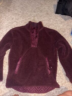 Athleta Women's Sherpa button up Pullover - maroon